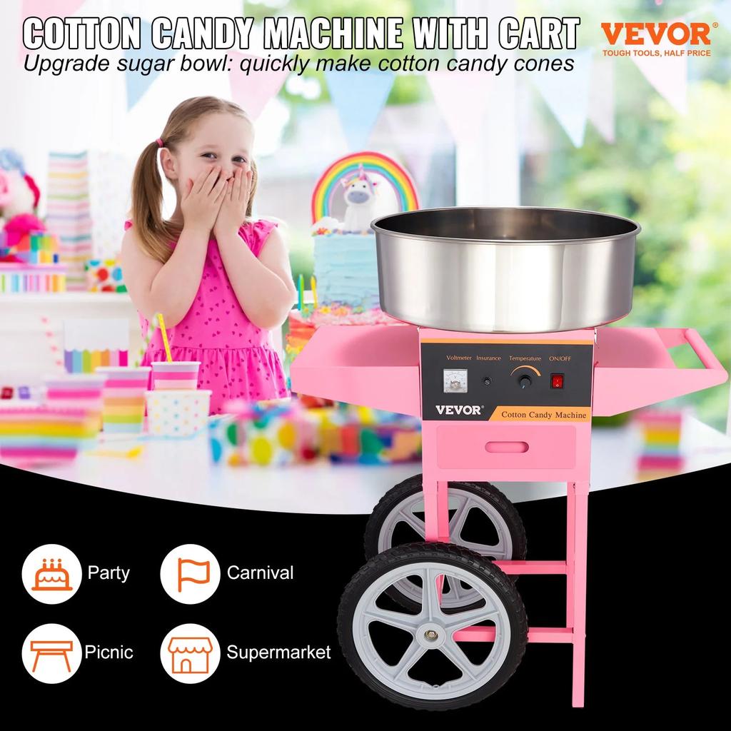 1000W Electric Cotton Candy Machine with Cart by HitMyNeed