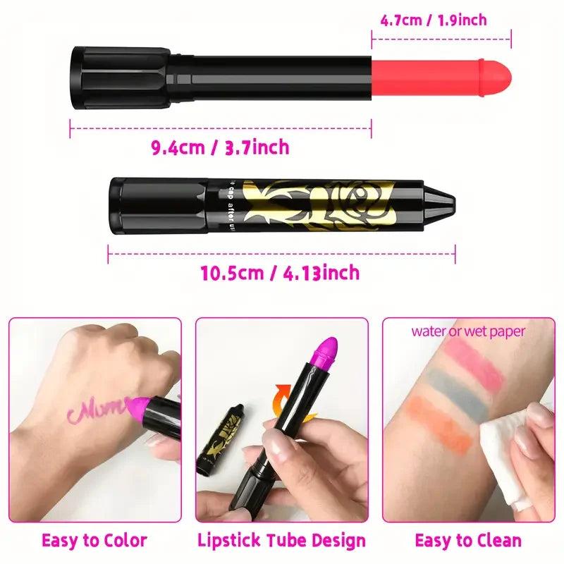 12 UV Neon Glow Face Paint Crayon Sticks by HitMyNeed