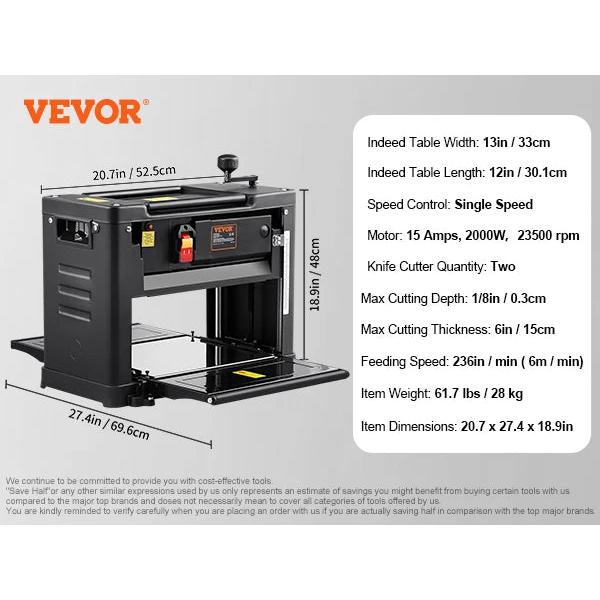 13" Benchtop Thickness Planer, 15A, Two-Blade, 110V by HitMyNeed