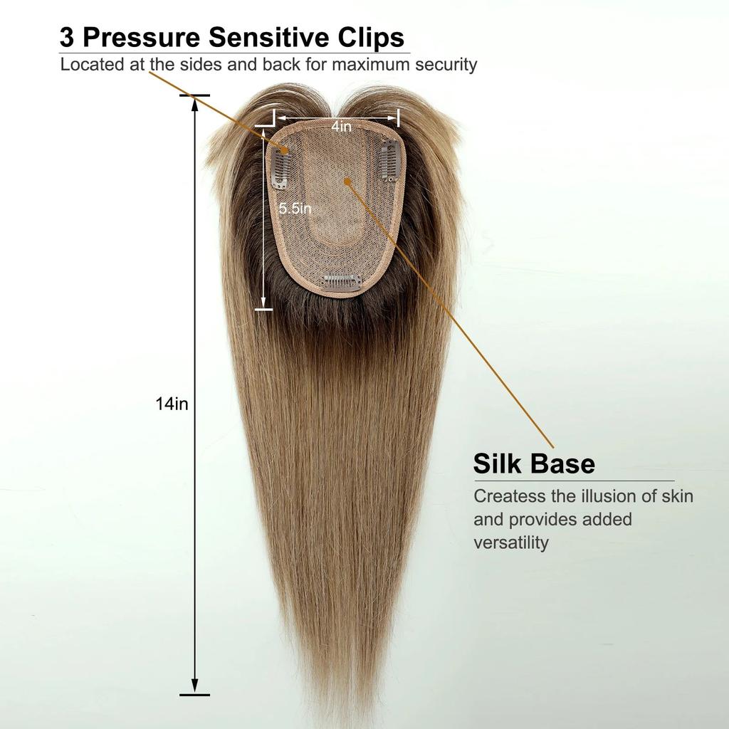 14" Brown Ombre Remy Human Hair Topper with Bangs by HitMyNeed