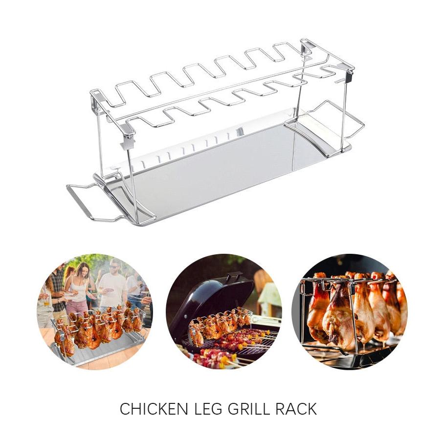 14 Grid Stainless Steel Drumstick Rack with Drip Tray by HitMyNeed