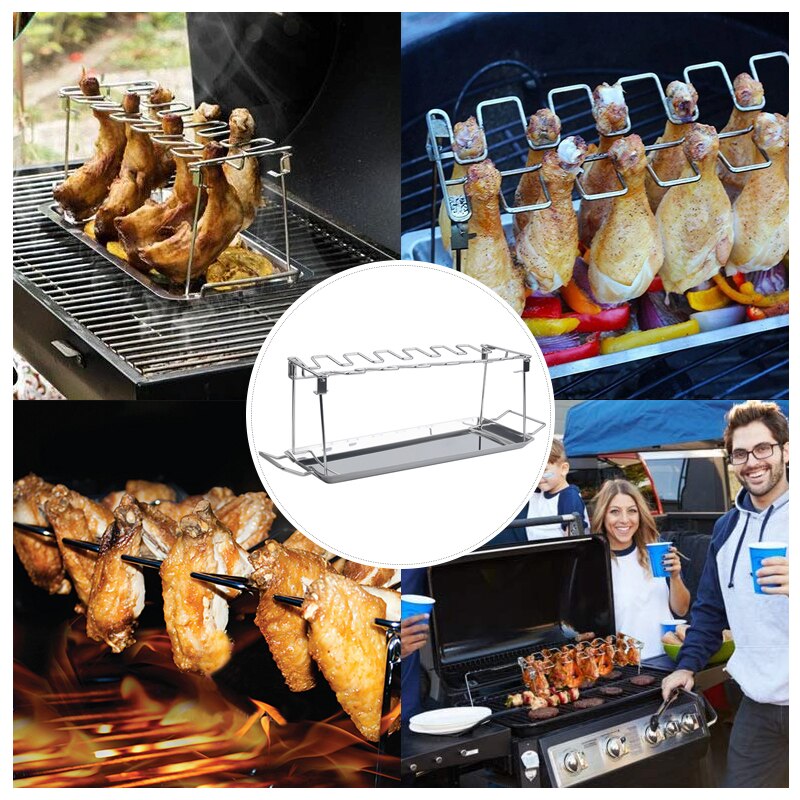 14-Slot Stainless Steel Chicken Leg Grill Rack Set by HitMyNeed