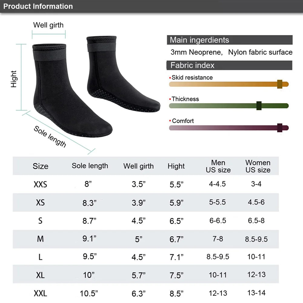3mm Neoprene Non-Slip Diving Socks for Adults