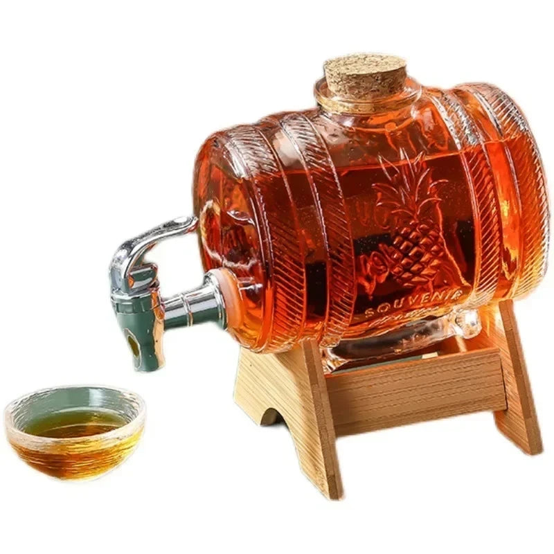 1L Glass Whiskey Barrel Dispenser with Faucet & Stand by HitMyNeed