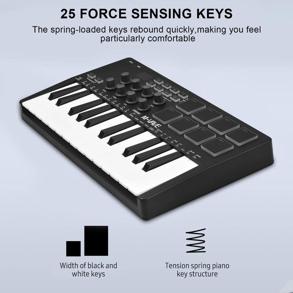 25-Key Mini MIDI Keyboard with Pads & Wireless by HitMyNeed