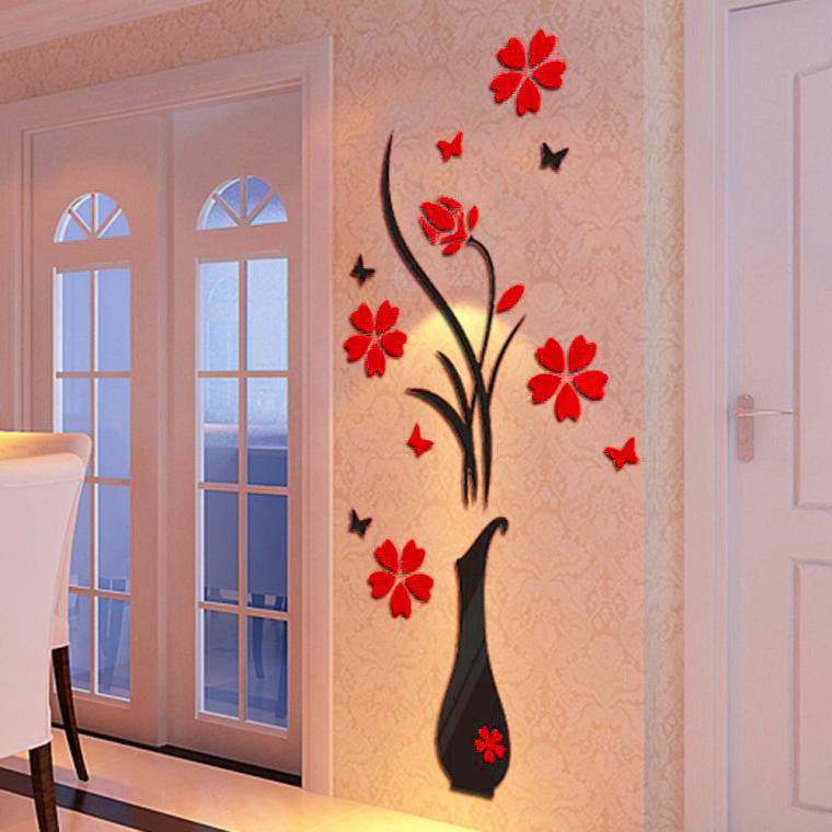3D Acrylic Wall Sticker Decor - Flower Vase Design by HitMyNeed