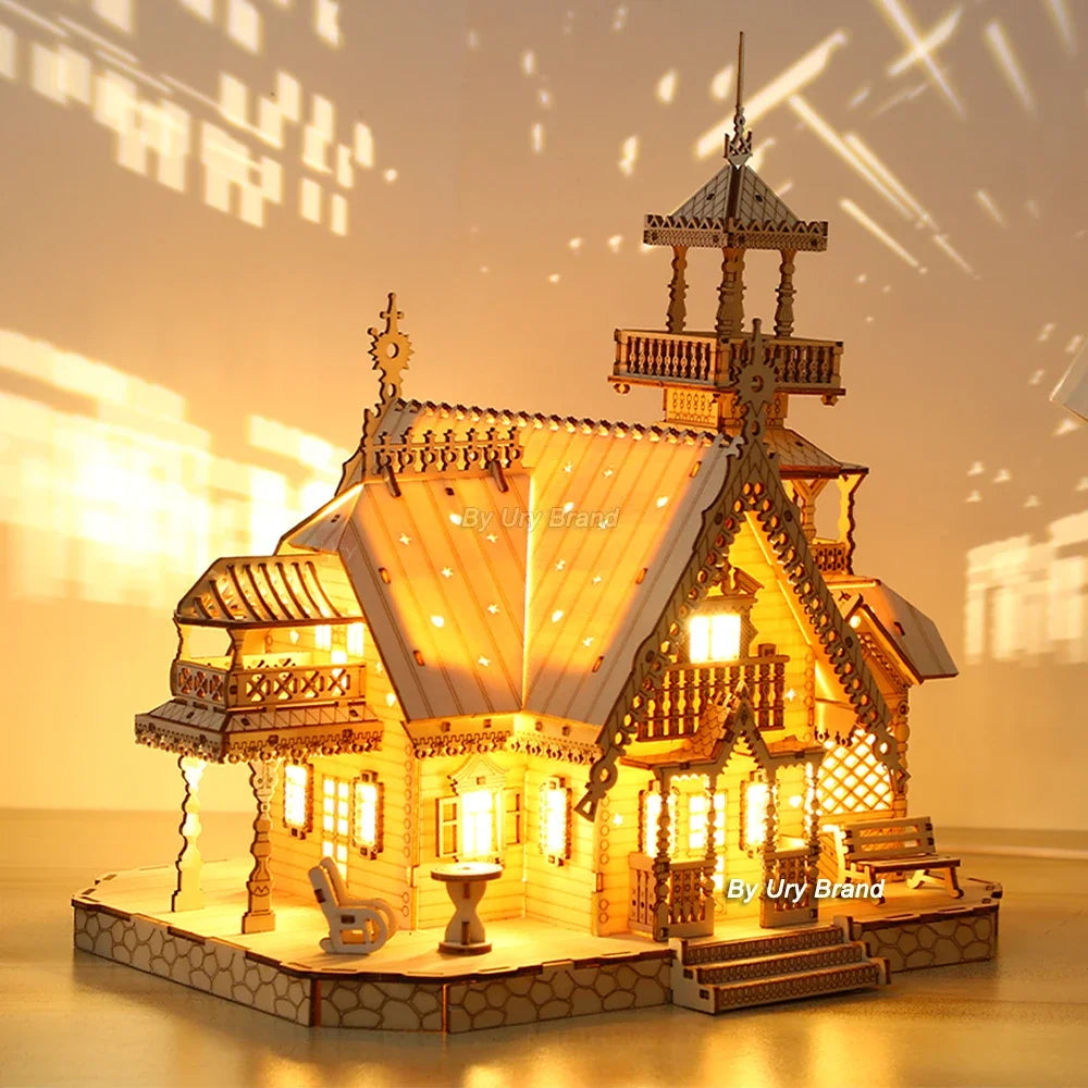 3D Wooden Villa Castle Puzzle with LED Light by HitMyNeed