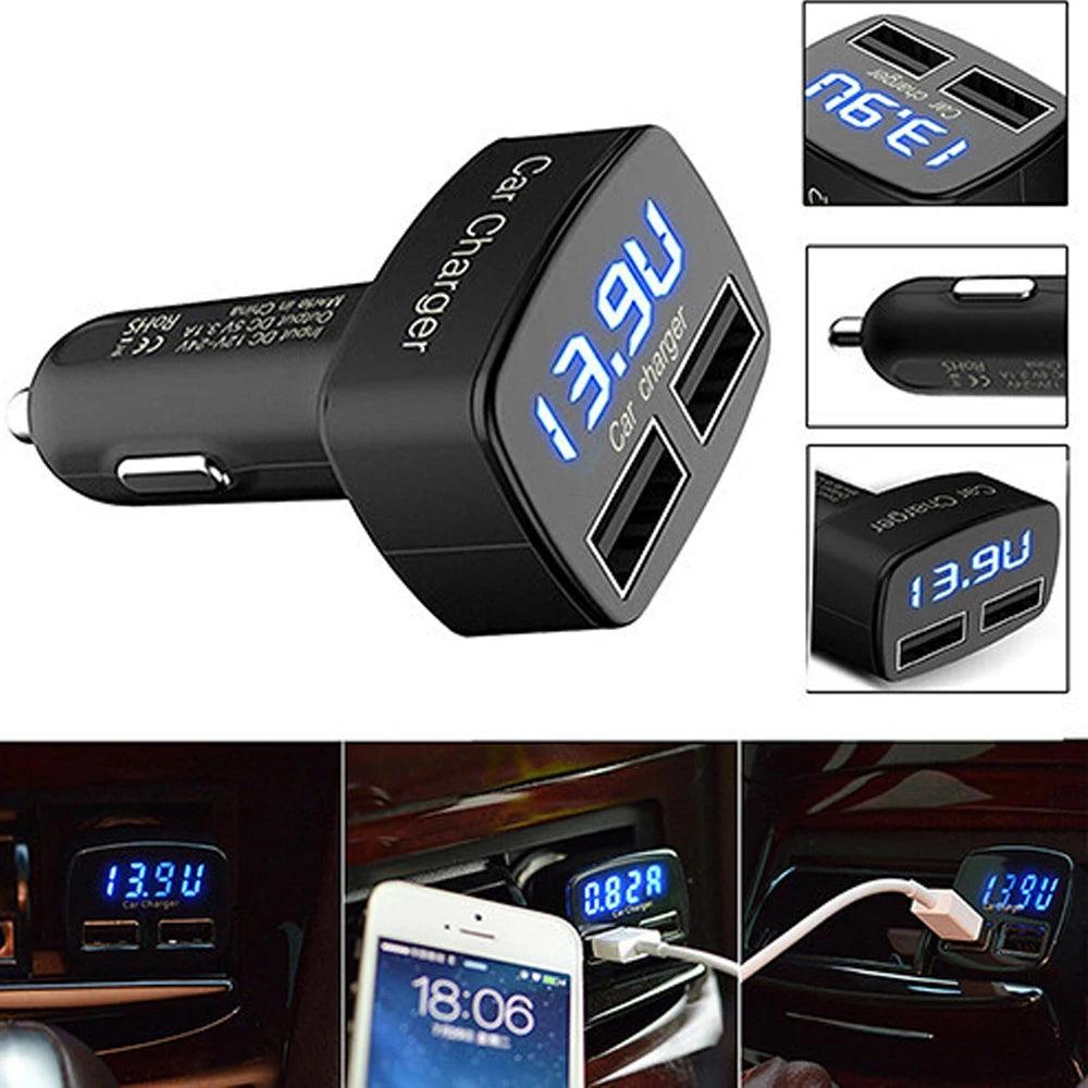4-in-1 Dual USB Car Charger with LED Voltage Meter by HitMyNeed