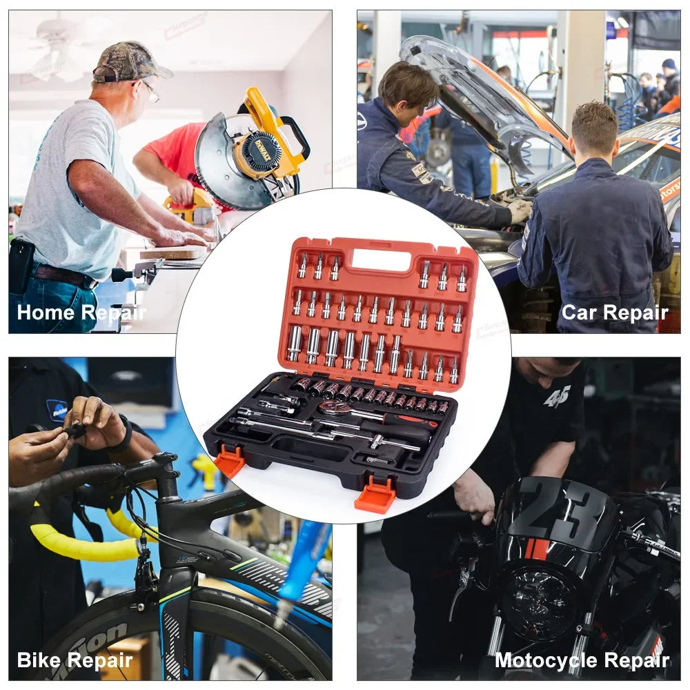 46-Piece 1/4" Car Repair Socket & Ratchet Tool Kit by HitMyNeed