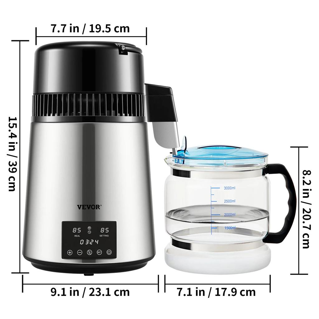 4L Home Water Distiller with Glass Carafe & Touch Screen silver by HitMyNeed