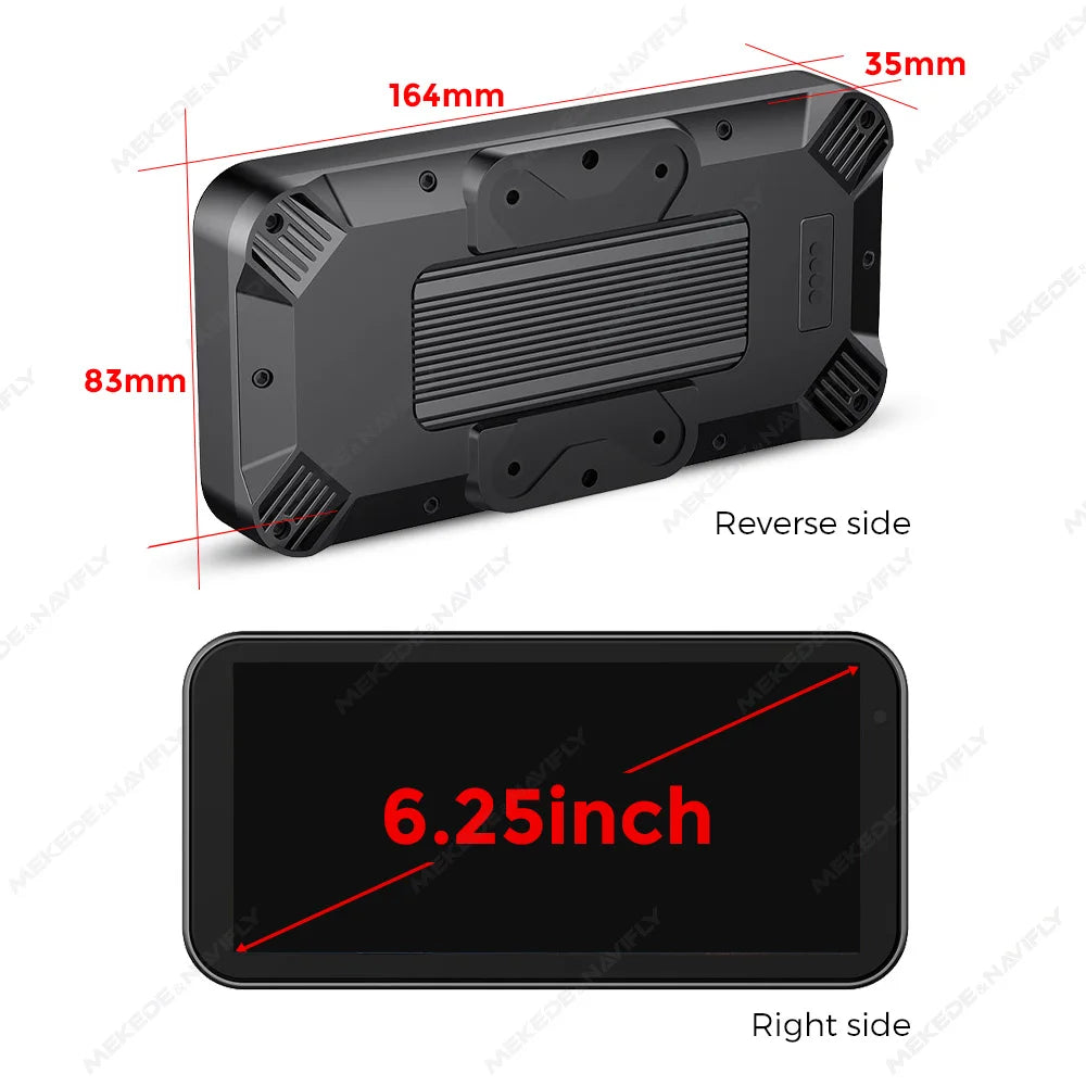 6.25" IP67 Motorcycle GPS with Wireless CarPlay & DVR by HitMyNeed