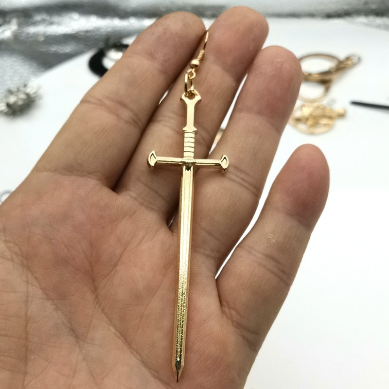 Long Gothic Sword Dangle Earrings for Women