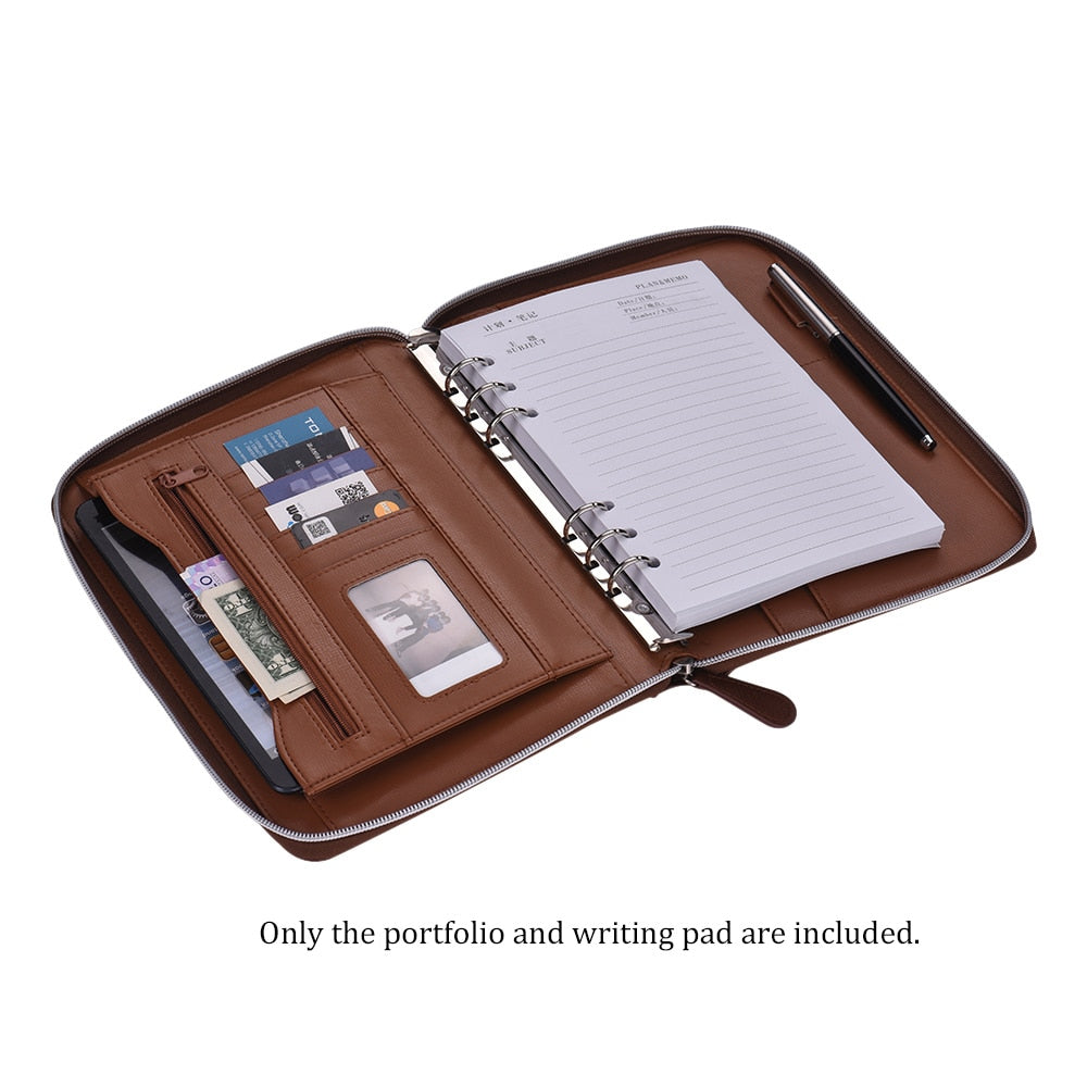 A5 Zippered Leather Portfolio with Ring Binder by HitMyNeed