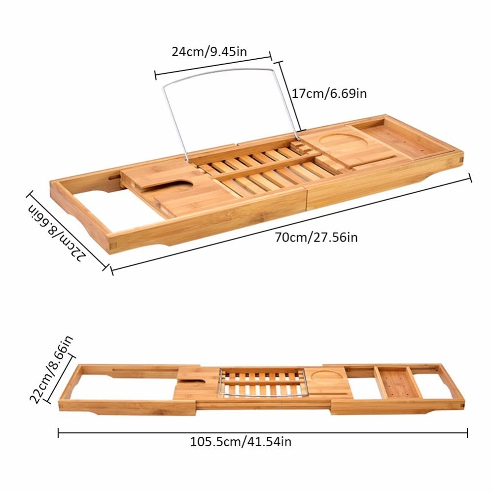 Adjustable Bamboo Bathtub Caddy Tray Shelf by HitMyNeed