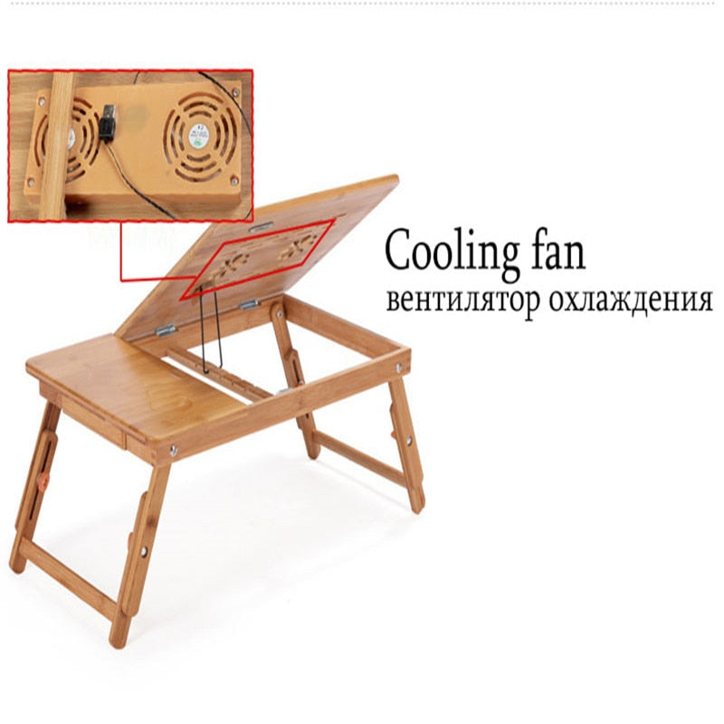 Adjustable Bamboo Laptop Bed Table with Cooling Fans by HitMyNeed