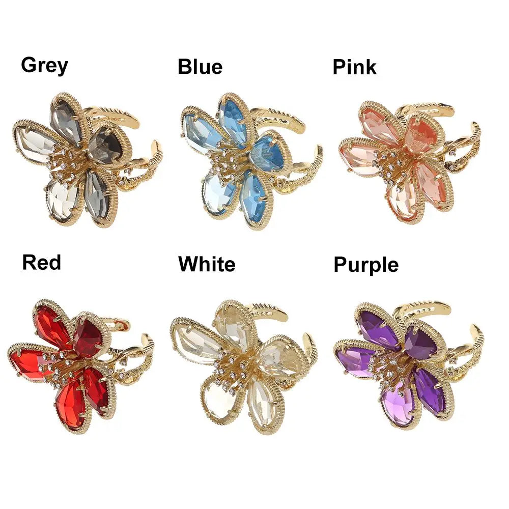 Adjustable Rhinestone Big Flower Statement Ring by HitMyNeed