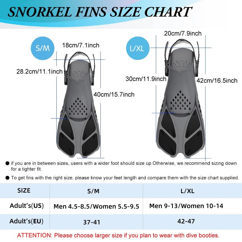 Adjustable Short Snorkel Fins for Adult Men & Women by HitMyNeed