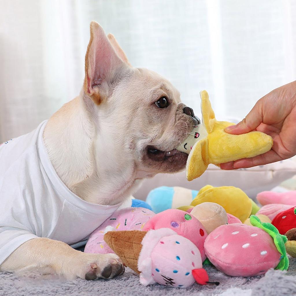 Banana Squeaky Dog Toy Plush with Movable Peel by HitMyNeed