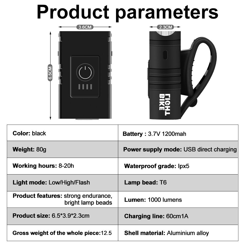 BK02 USB Rechargeable Bike Headlight with 6 Modes by HitMyNeed