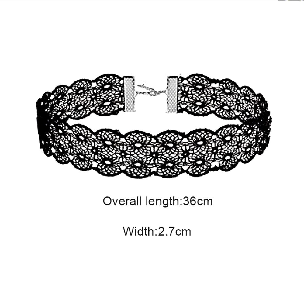 Black Lace Choker Necklace Set, 8 Piece Adjustable by HitMyNeed