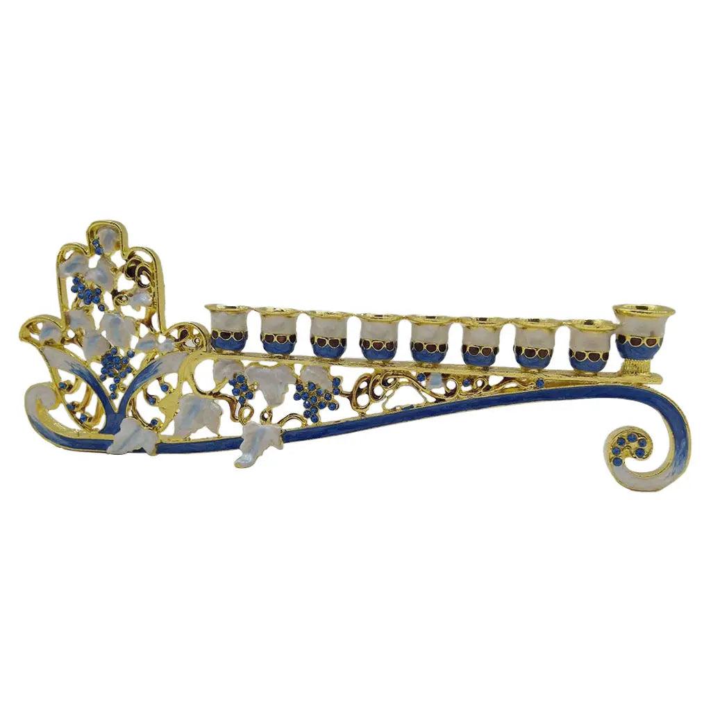 Blue Enamel Hanukkah Menorah 9-Branch Candle Holder by HitMyNeed