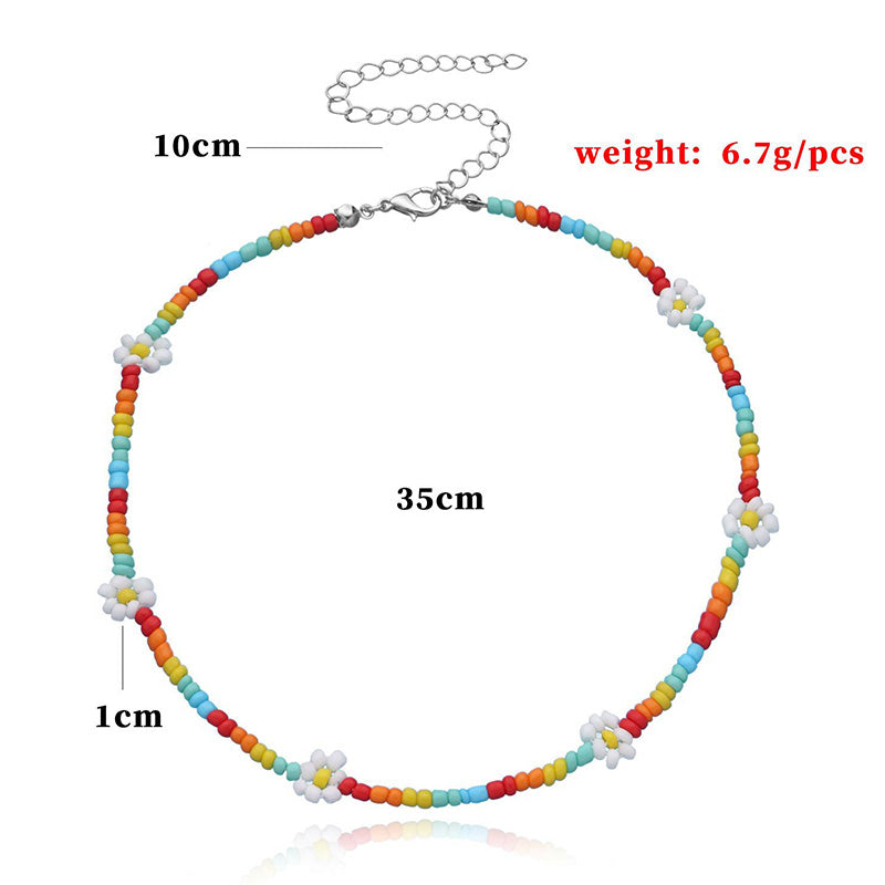 Boho Summer Beaded Flower Necklace, Adjustable 35-45cm by HitMyNeed
