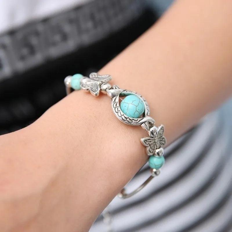 Butterfly Turquoise Beaded Bracelet for Women by HitMyNeed
