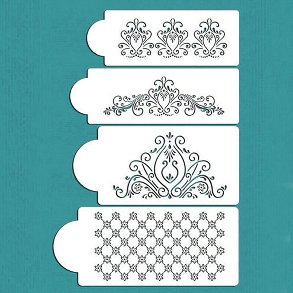 Cake Decorating Stencils Set, Floral & Lace (4 Pcs) by HitMyNeed