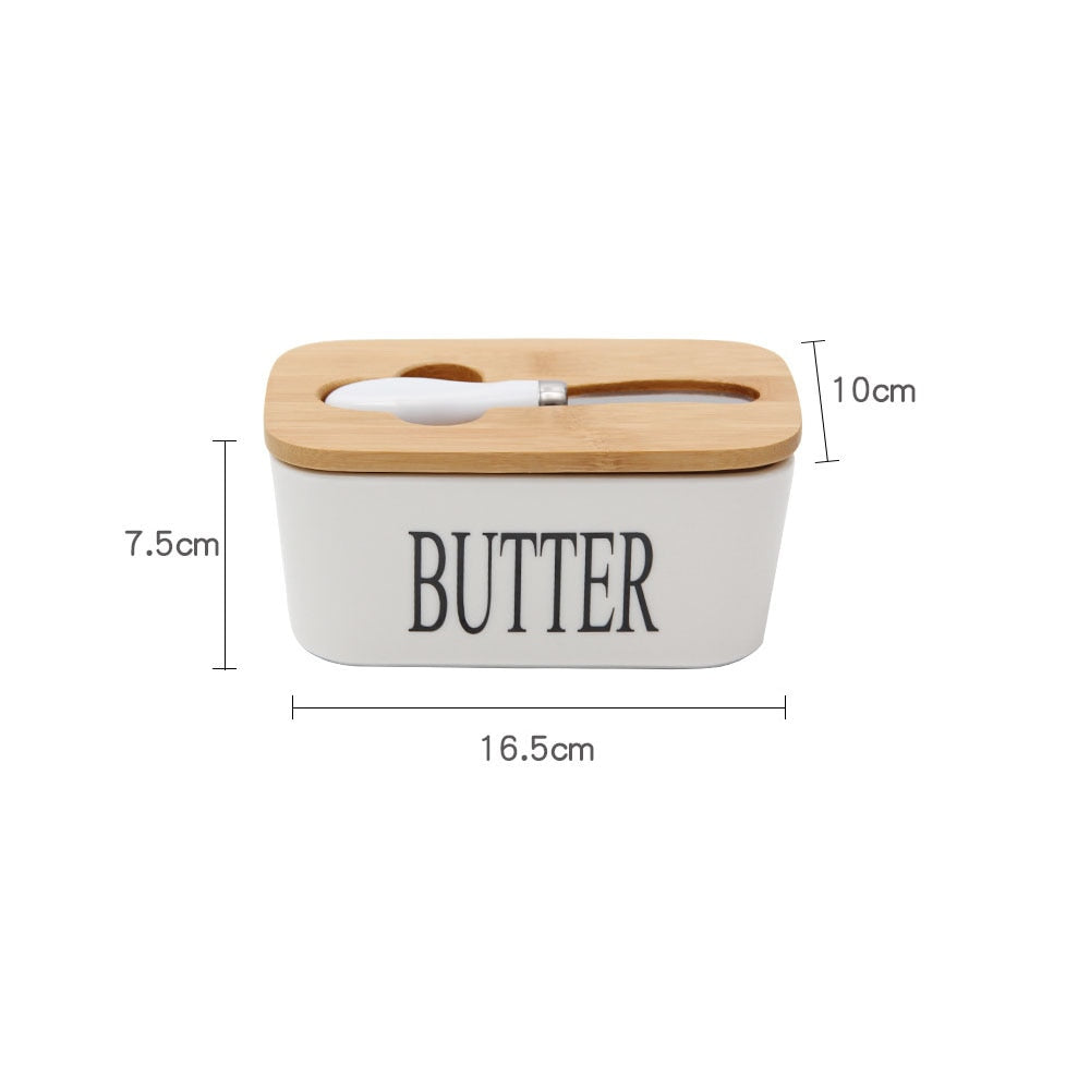 Ceramic Butter Box with Oak Lid and Knife Storage by HitMyNeed
