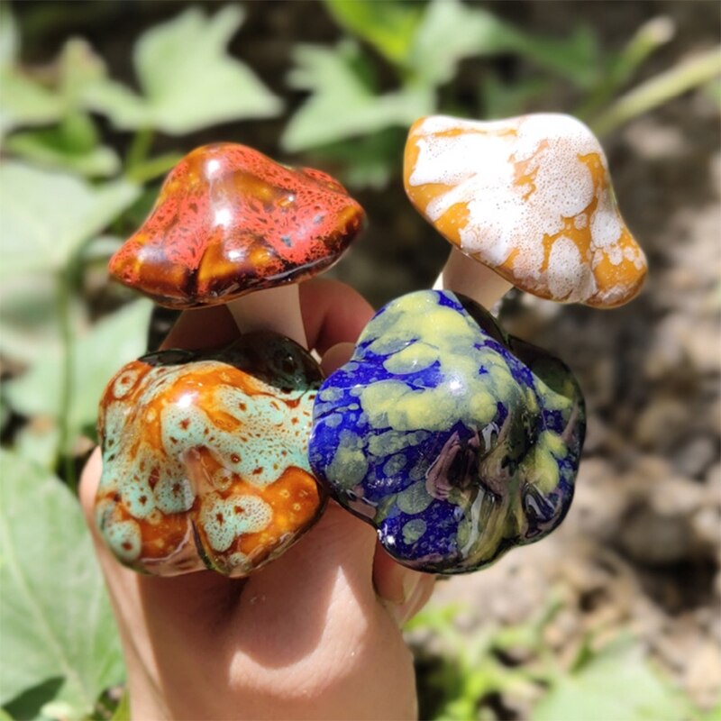 Ceramic Garden Mushroom Stakes Set of 4 by HitMyNeed
