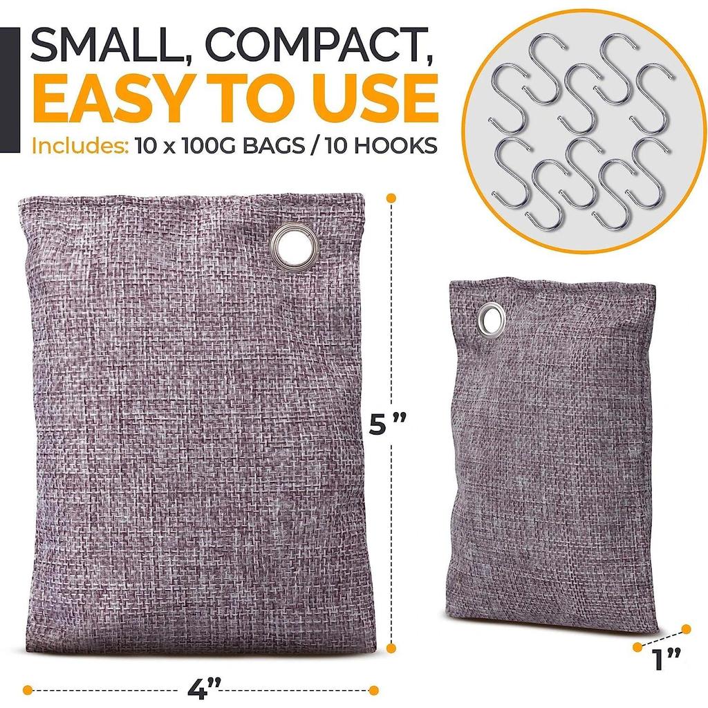 Charcoal Deodorizer Bags with Hooks (3 or 6 Pack) by HitMyNeed