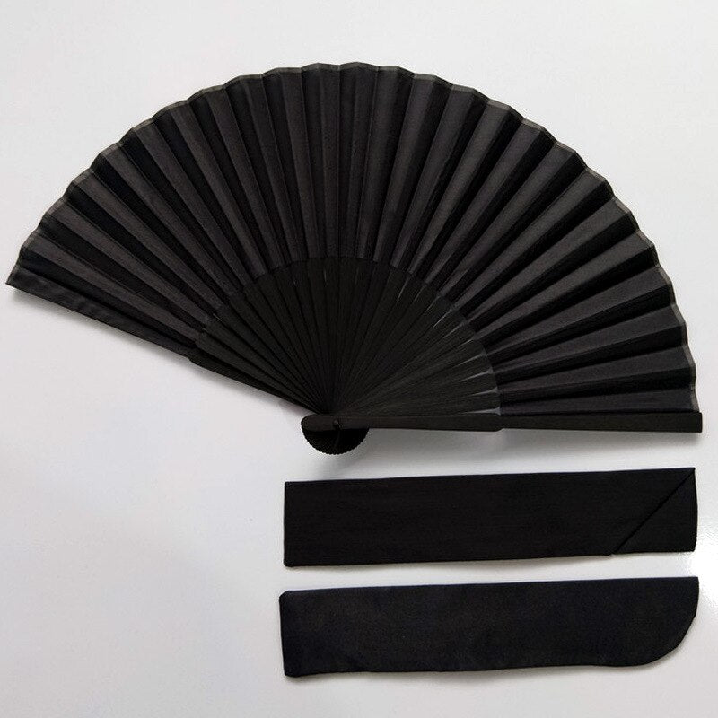 Chinese Black Vintage Folding Hand Fan, Bamboo & Cloth by HitMyNeed