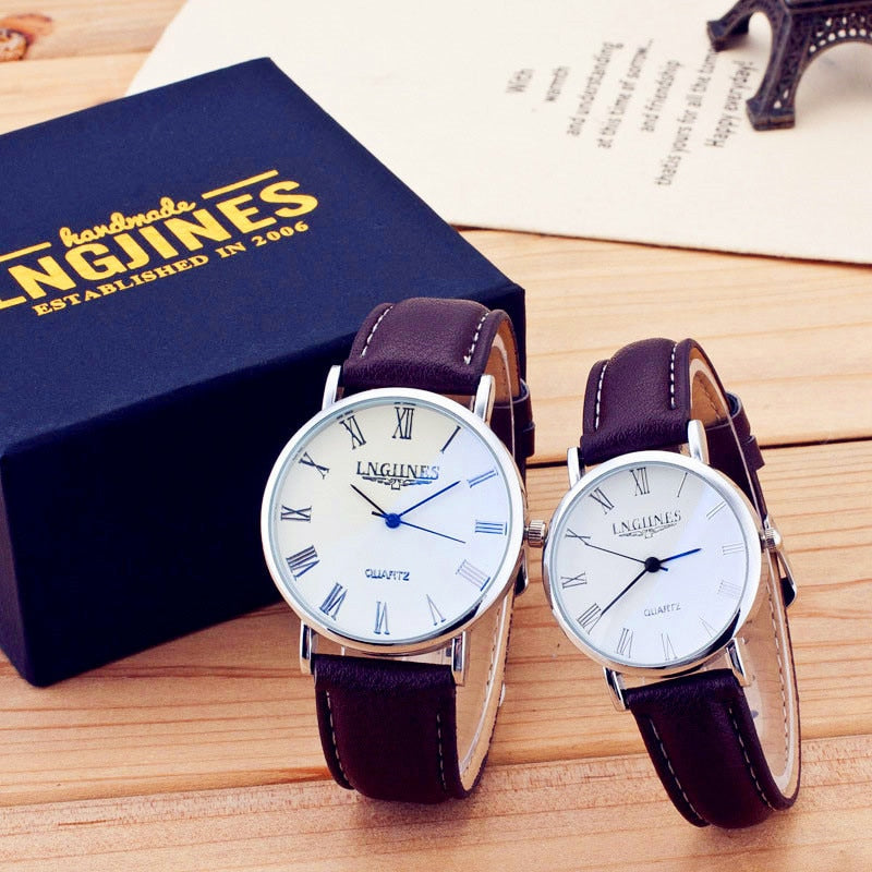 Classic Couple Watch Set with Leather Straps by HitMyNeed