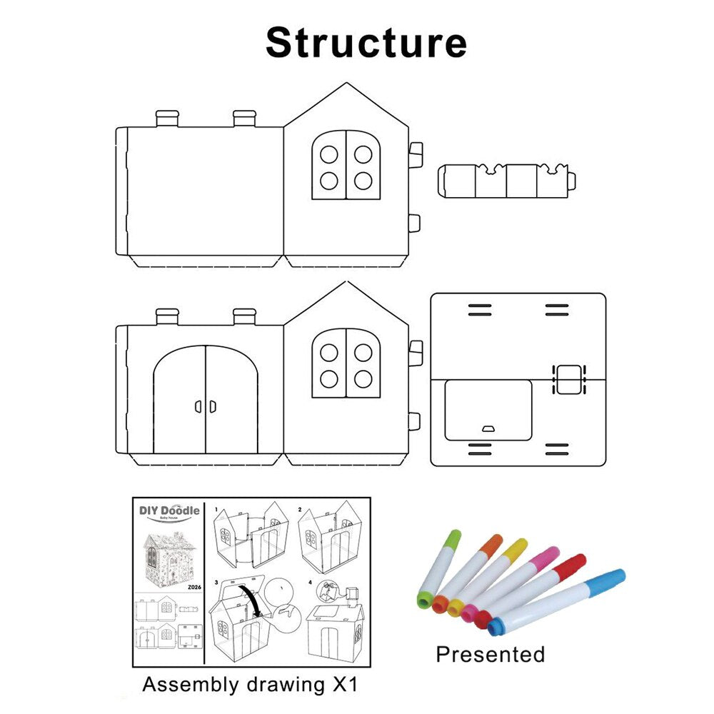 Coloring Cardboard House Craft Playhouse by HitMyNeed