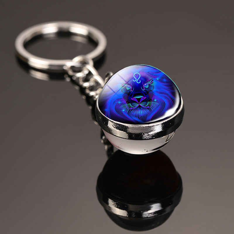 Constellation Double-Sided Glass Ball Keychain aries-luminous by HitMyNeed