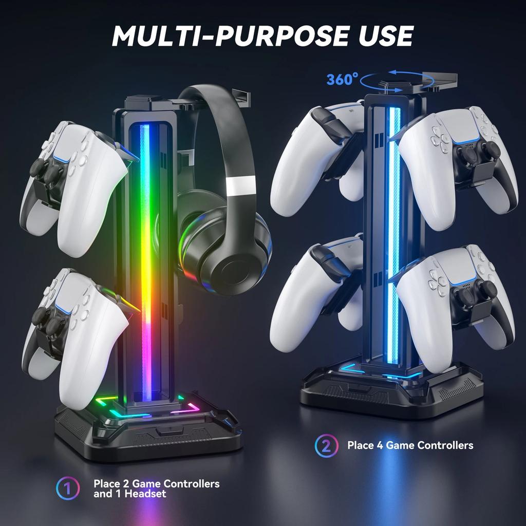 Controller Stand with 9 Light Modes & Rotating Headset Holder by HitMyNeed