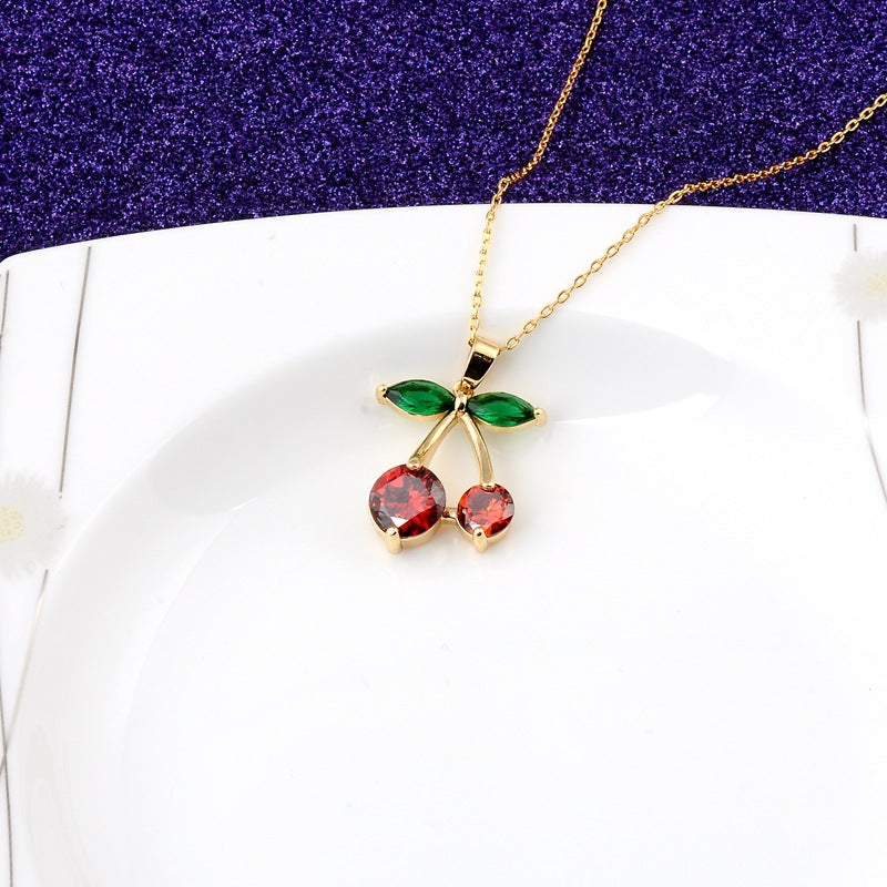 Crystal Cherry Pendant Necklace, 50cm Chain by HitMyNeed