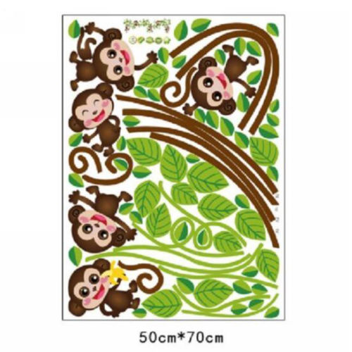 Cute Jungle Wall Sticker with Hanging Monkeys by HitMyNeed