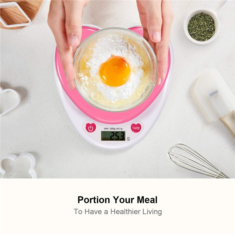 Digital Heart-Shaped Kitchen Scale 3kg with LCD Display by HitMyNeed