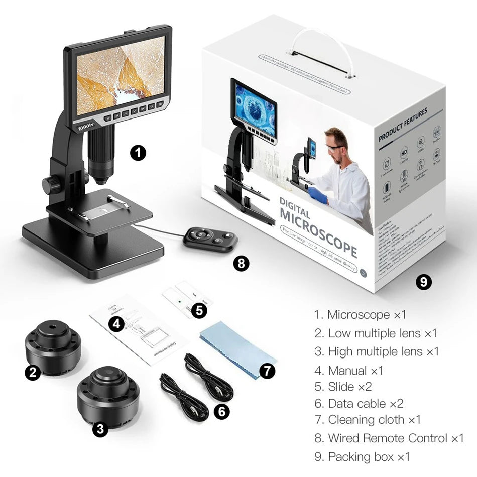 Digital Microscope 2000X with 7" IPS Screen & Dual Lens by HitMyNeed