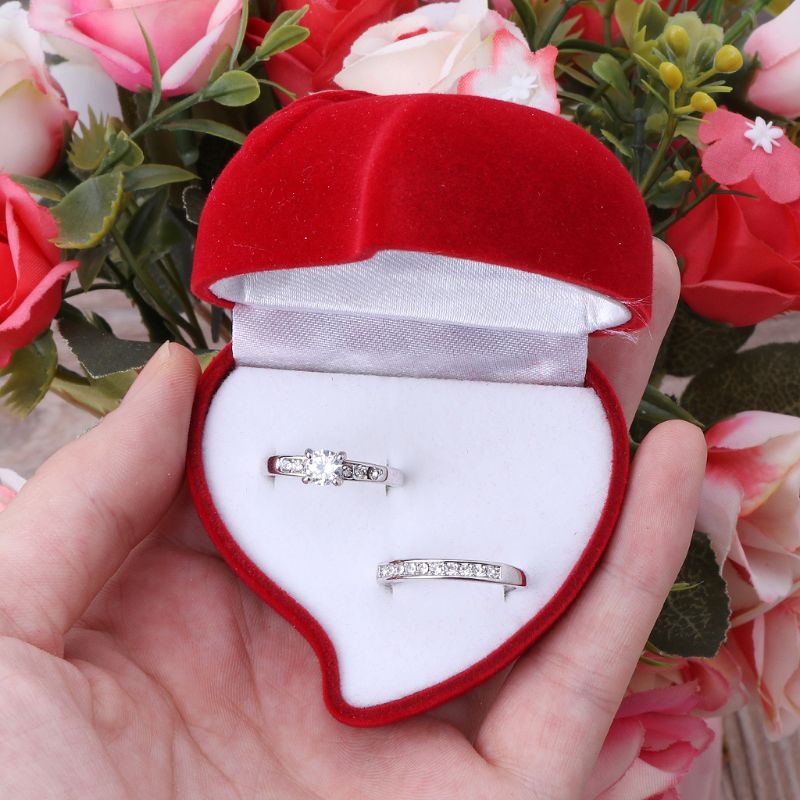 Double Slot Heart Shaped Velvet Ring Box by HitMyNeed