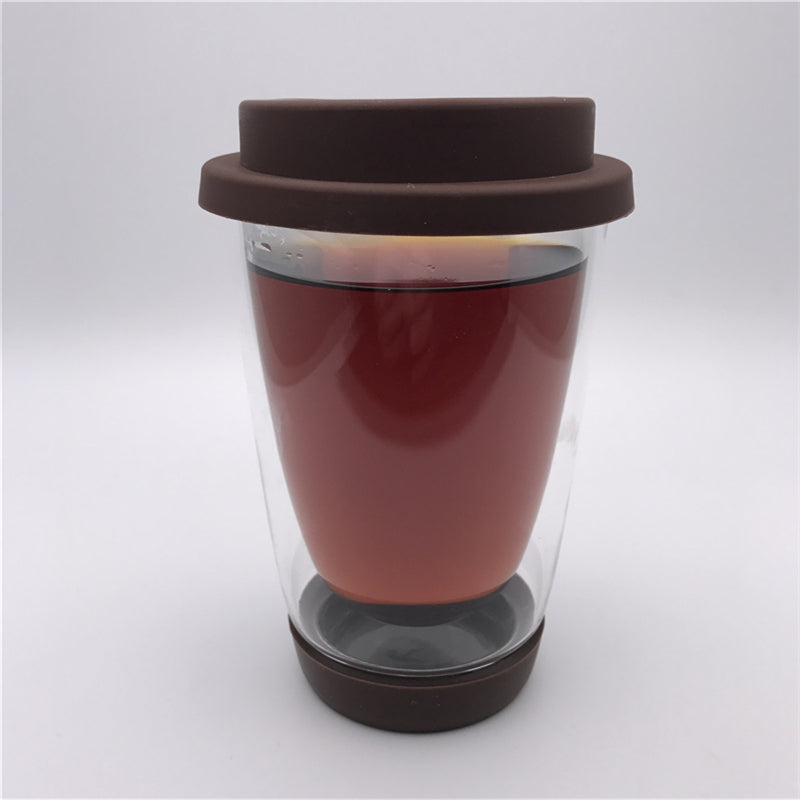 Double Wall Glass Cup with Lid and Coaster 350ml by HitMyNeed
