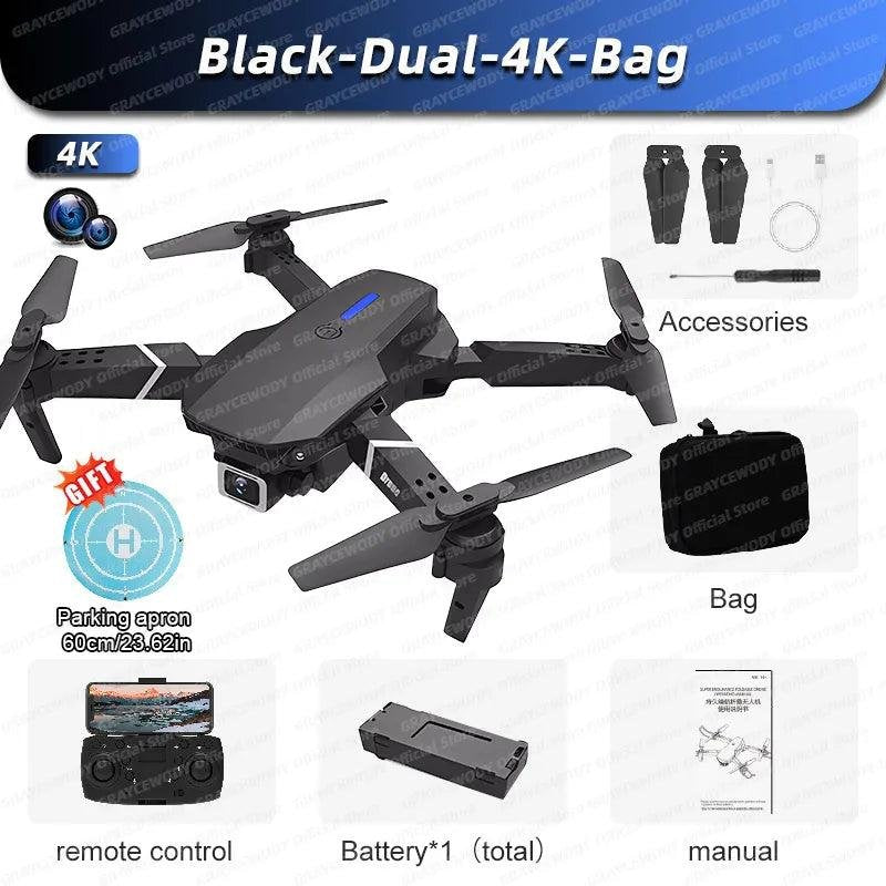 E88 Pro Foldable RC Drone with 4K Camera & WiFi FPV black-dual-4k-bag by HitMyNeed