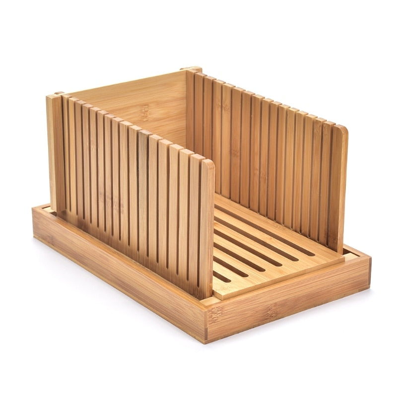Foldable Bamboo Bread Loaf Slicer with Crumb Tray by HitMyNeed