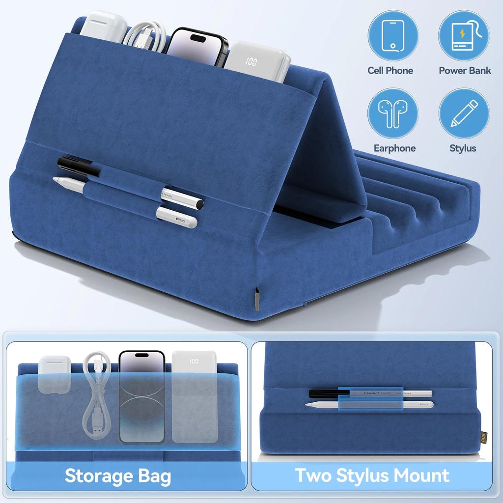 Foldable Tablet Pillow Stand with Pocket & Stylus Mount by HitMyNeed