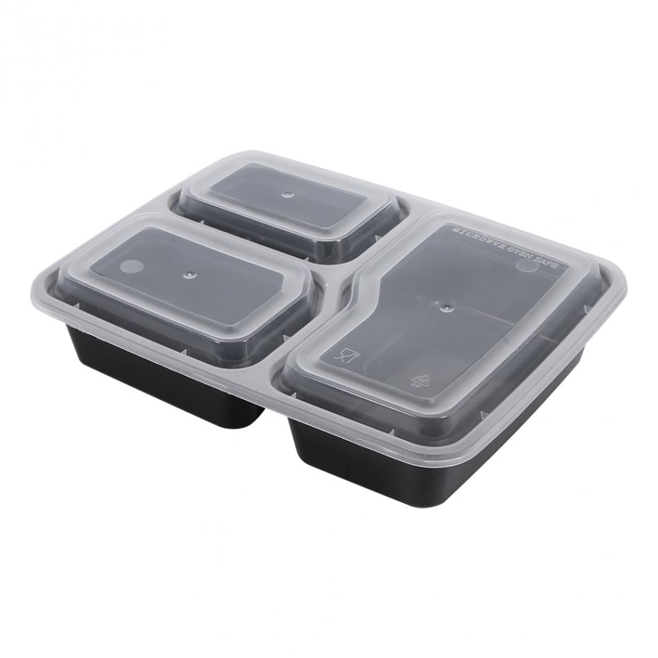 Food Prep Containers with Lids, 3-Compartment (Set of 10) by HitMyNeed
