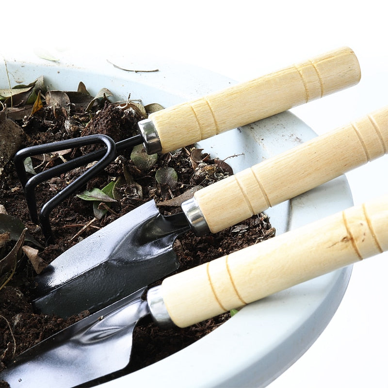 Garden Hand Tools 3-Piece Set with Wooden Handles by HitMyNeed