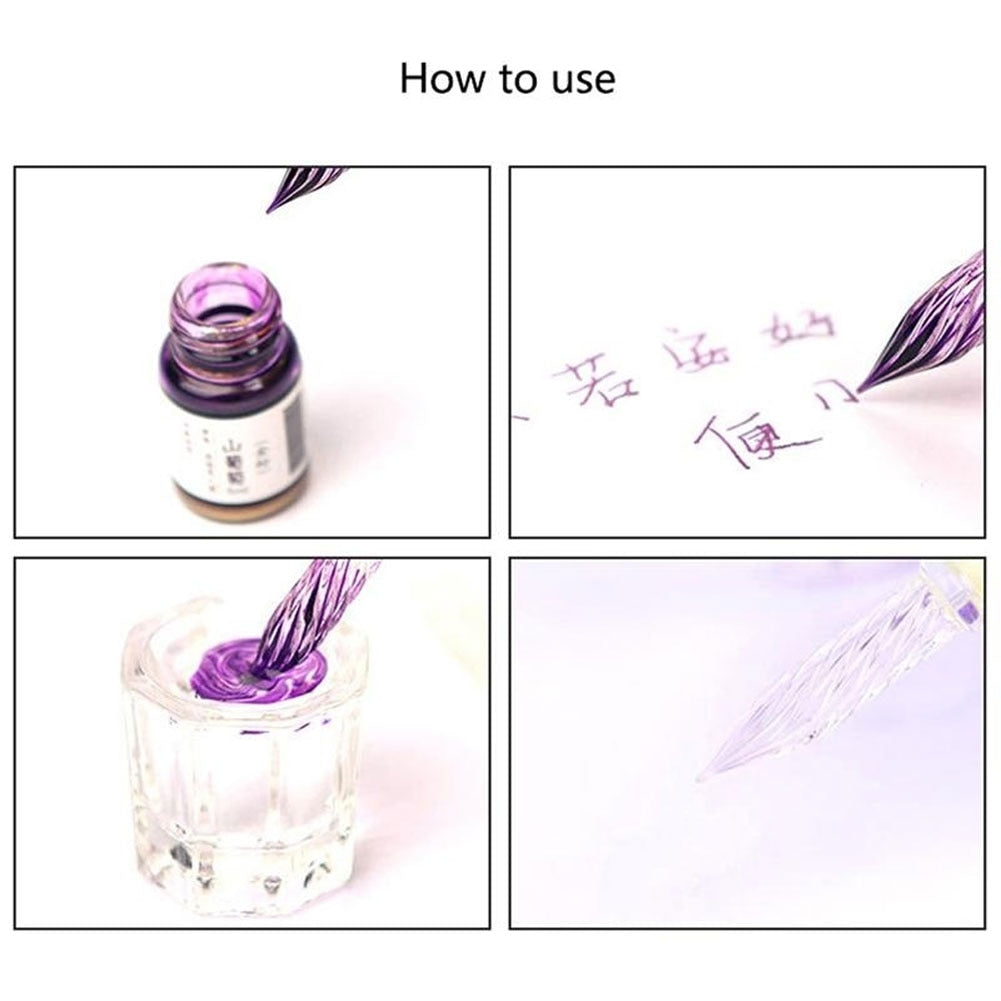 Glass Dip Pen Calligraphy Set with Ink & Holder by HitMyNeed