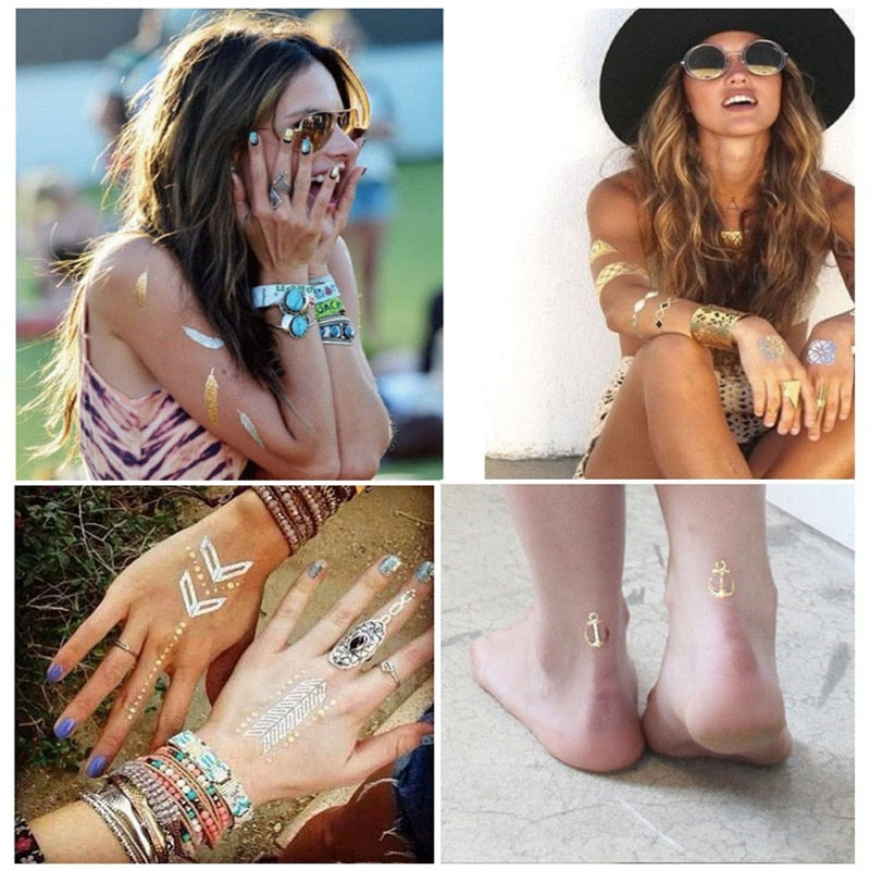 Gold Temporary Tattoo Body Art Stickers (2 Sheets) by HitMyNeed