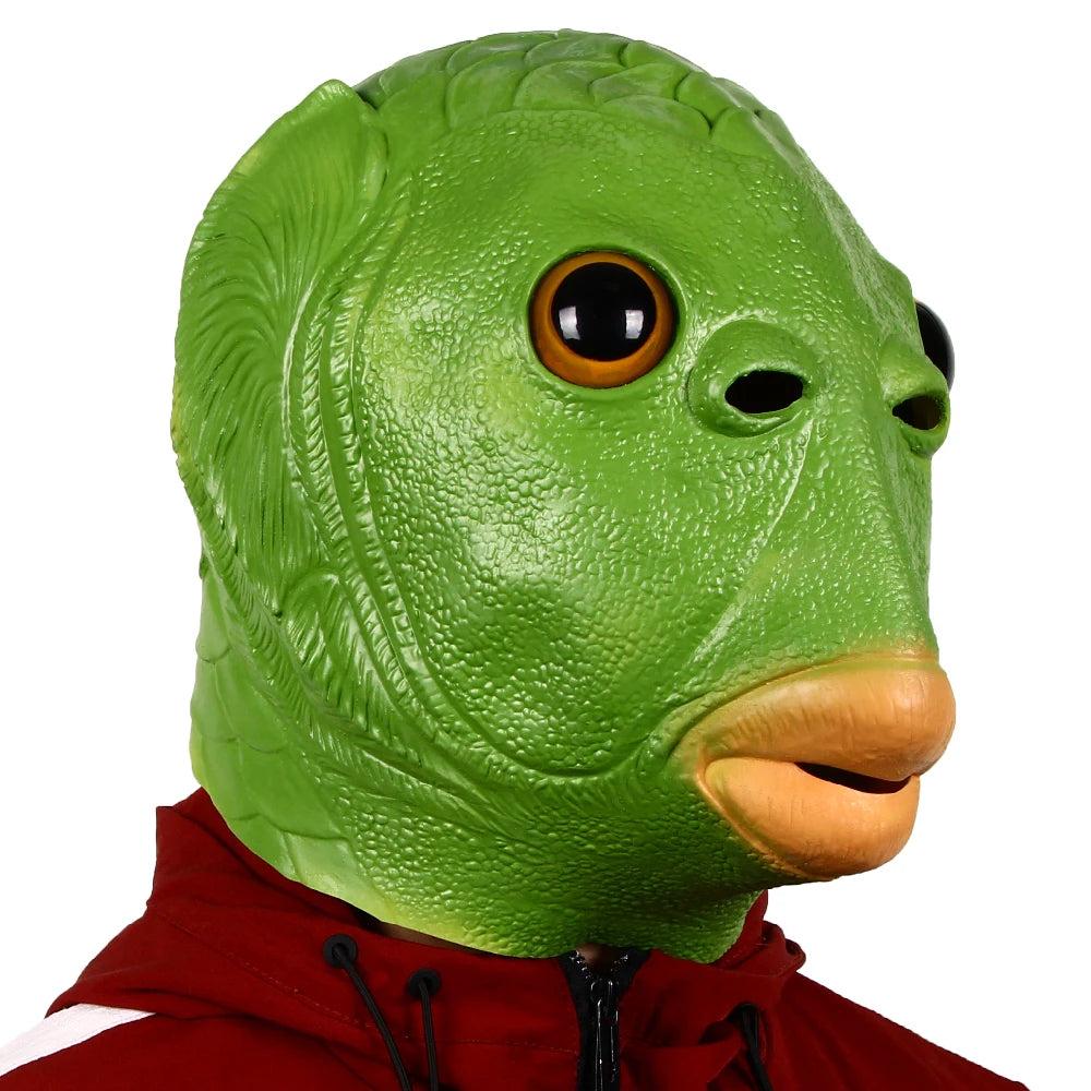 Green Fish Head Latex Mask for Adults by HitMyNeed